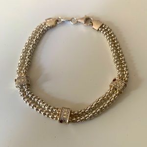 Sterling silver bracelet beaded link with cz stone